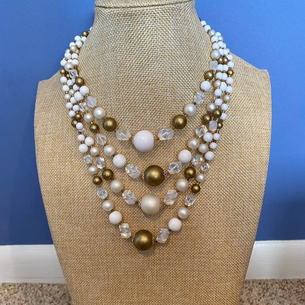 Vintage 50s Necklace Multiple Strands Stamped Japan